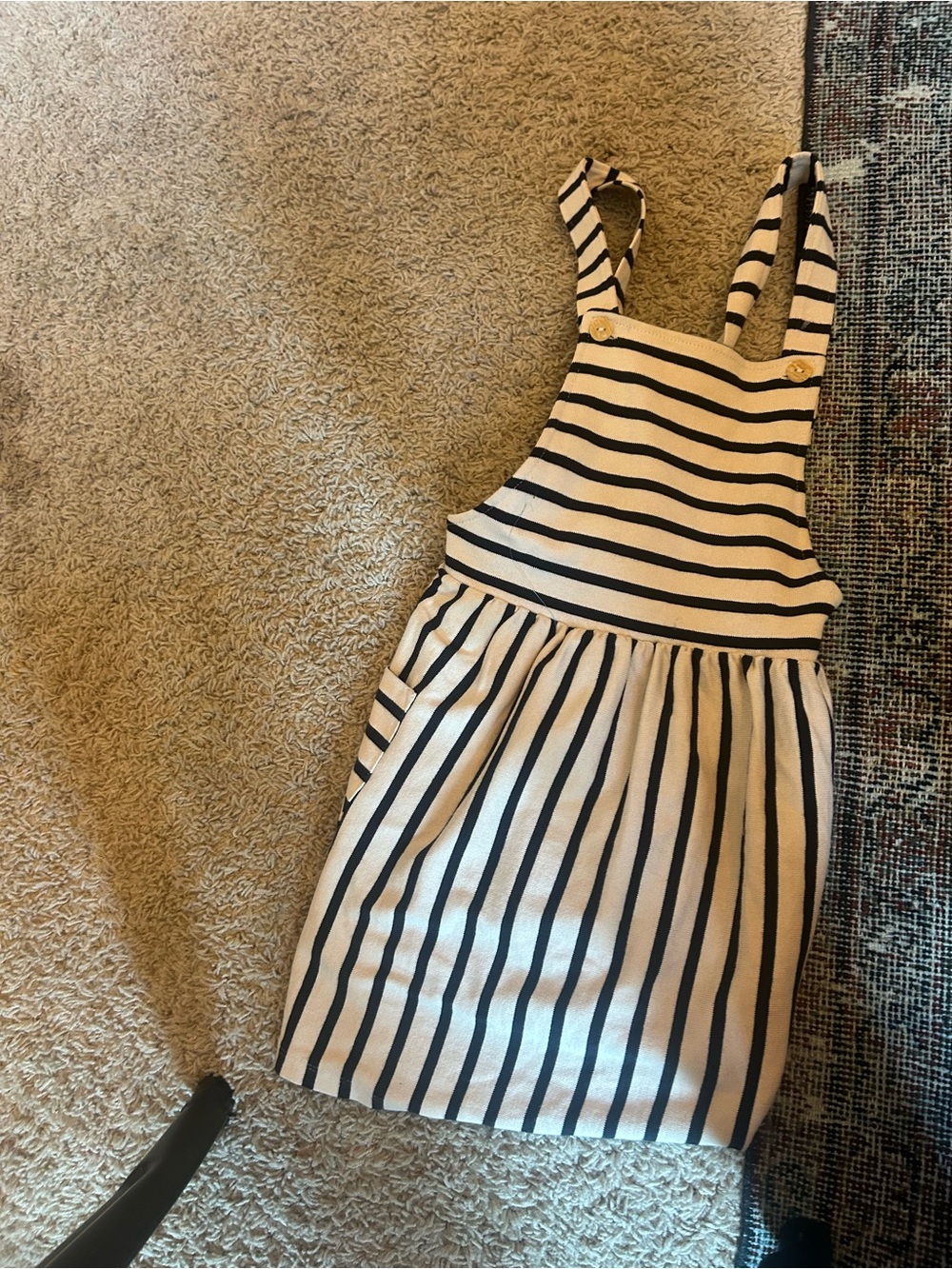Striped Pinafore Dress in Cream and Black
